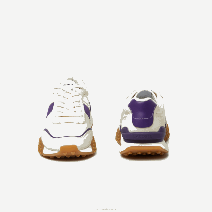 homens Lacoste off white & roxo aja tênis l-spin deluxe em couro contrastante 08D01789