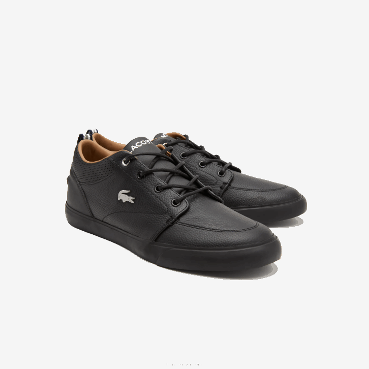 homens Lacoste preto 02h tênis bayliss de couro com gola perfurada 08D01758