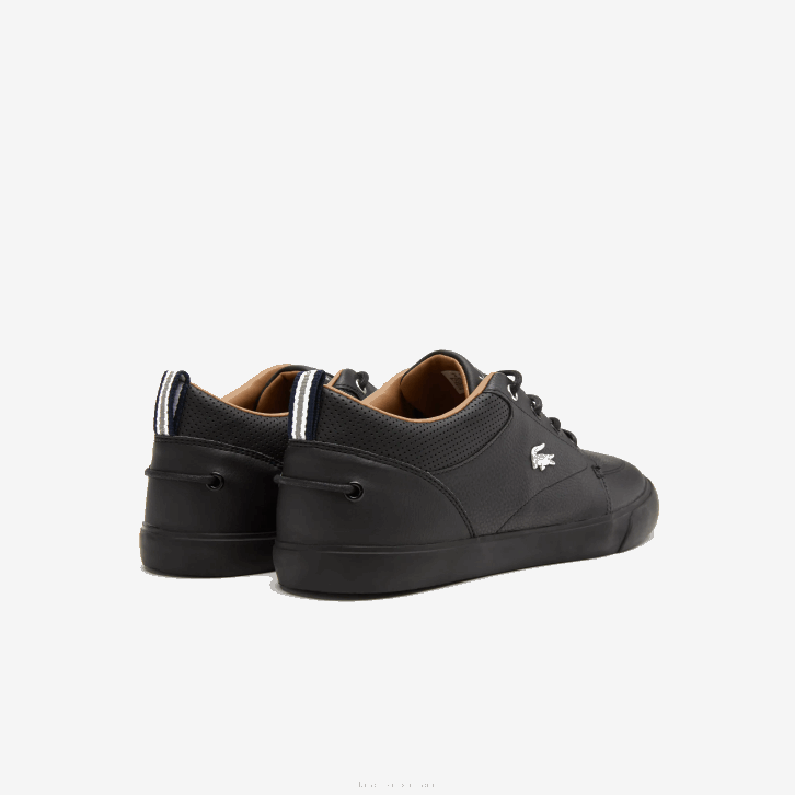 homens Lacoste preto 02h tênis bayliss de couro com gola perfurada 08D01758