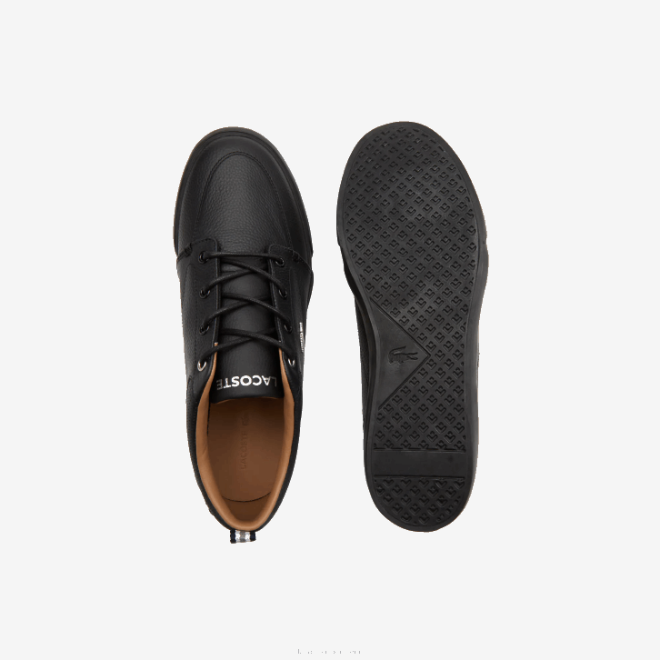 homens Lacoste preto 02h tênis bayliss de couro com gola perfurada 08D01758