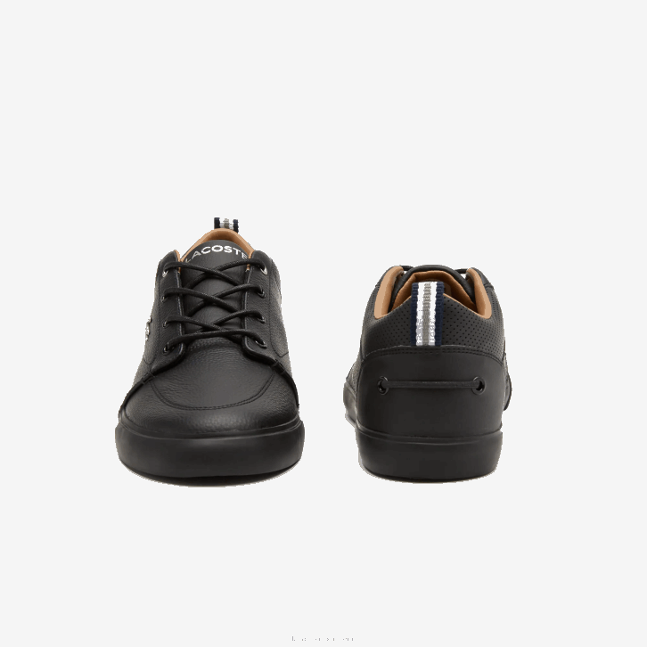 homens Lacoste preto 02h tênis bayliss de couro com gola perfurada 08D01758