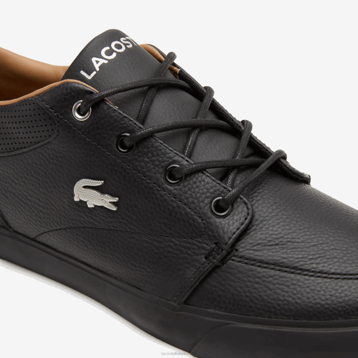 homens Lacoste preto 02h tênis bayliss de couro com gola perfurada 08D01758