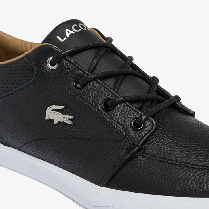 homens Lacoste preto e branco 312 tênis bayliss de couro com gola perfurada 08D01760