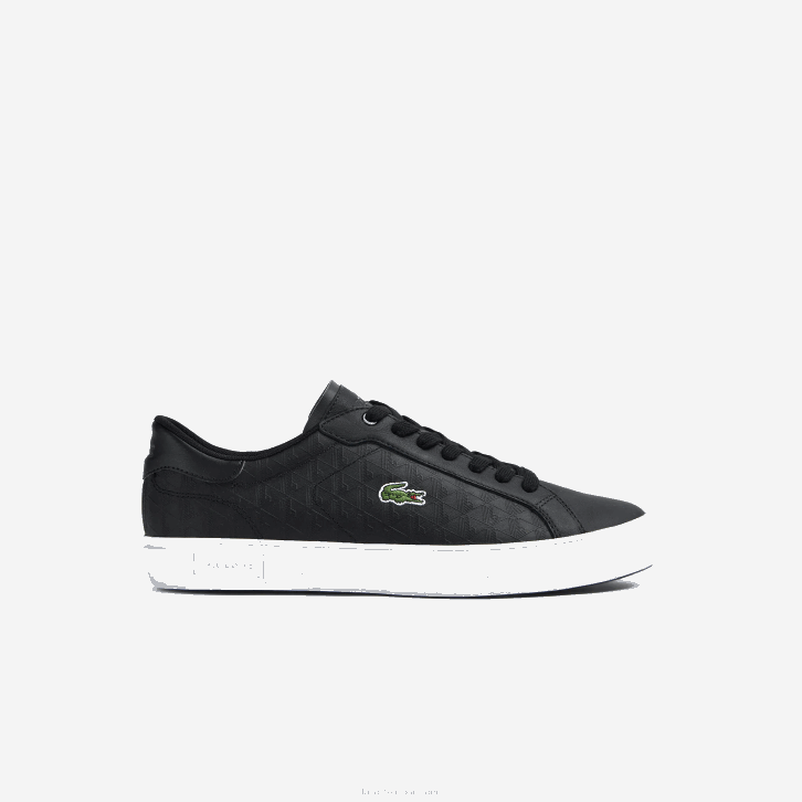homens Lacoste preto e branco 312 tênis de couro powercourt 08D01702