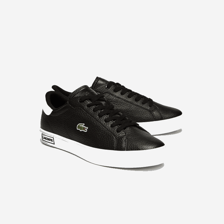 homens Lacoste preto e branco 312 tênis de couro powercourt 08D01805