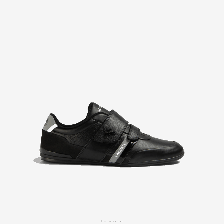 homens Lacoste preto e cinza claro 2a2 tênis de couro com tira misano 08D01726