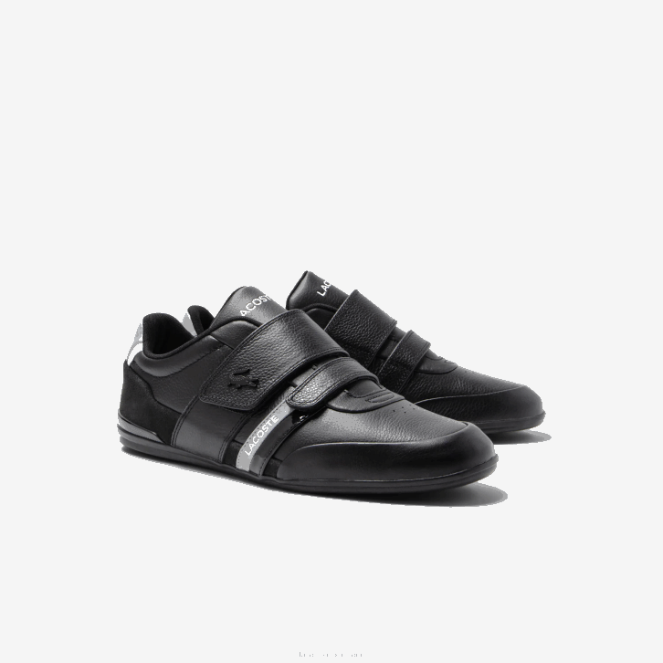 homens Lacoste preto e cinza claro 2a2 tênis de couro com tira misano 08D01726