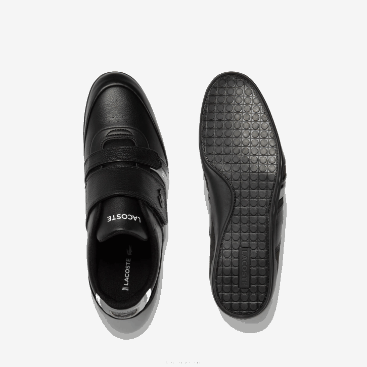 homens Lacoste preto e cinza claro 2a2 tênis de couro com tira misano 08D01726