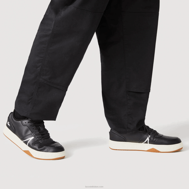 homens Lacoste preto e off white 454 l001 tênis de salto alto em couro 08D01881