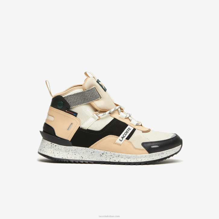 homens Lacoste preto e off white 454 sapatos outdoor run breaker em couro color-pop 08D01792