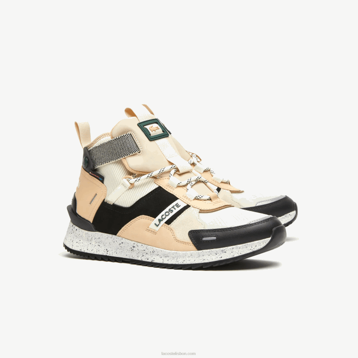 homens Lacoste preto e off white 454 sapatos outdoor run breaker em couro color-pop 08D01792