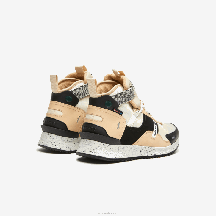 homens Lacoste preto e off white 454 sapatos outdoor run breaker em couro color-pop 08D01792