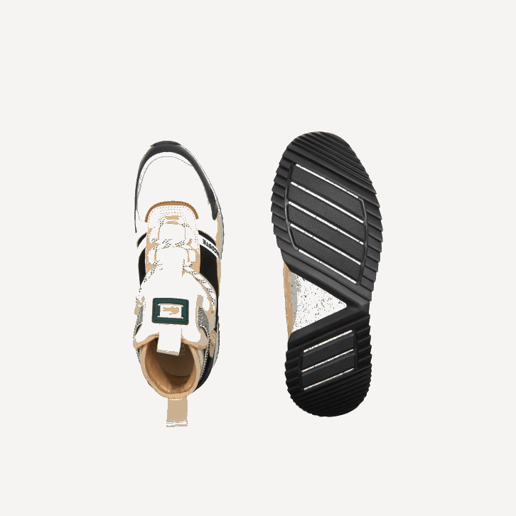 homens Lacoste preto e off white 454 sapatos outdoor run breaker em couro color-pop 08D01792