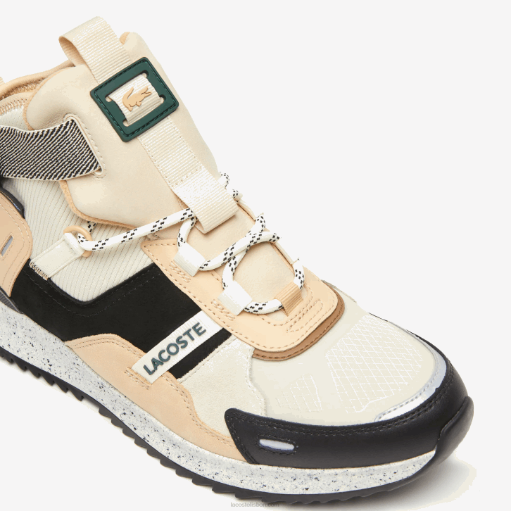 homens Lacoste preto e off white 454 sapatos outdoor run breaker em couro color-pop 08D01792