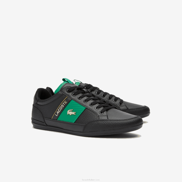 homens Lacoste preto e verde 1b4 tênis chaymon couro e fibra de carbono 08D01770
