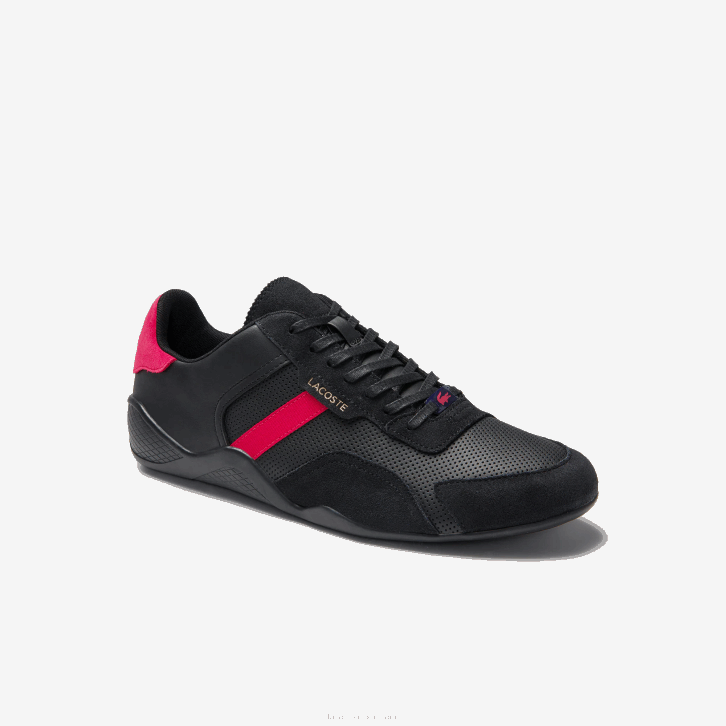 homens Lacoste preto vermelho 1b5 tênis sintético couro hapona 08D01869