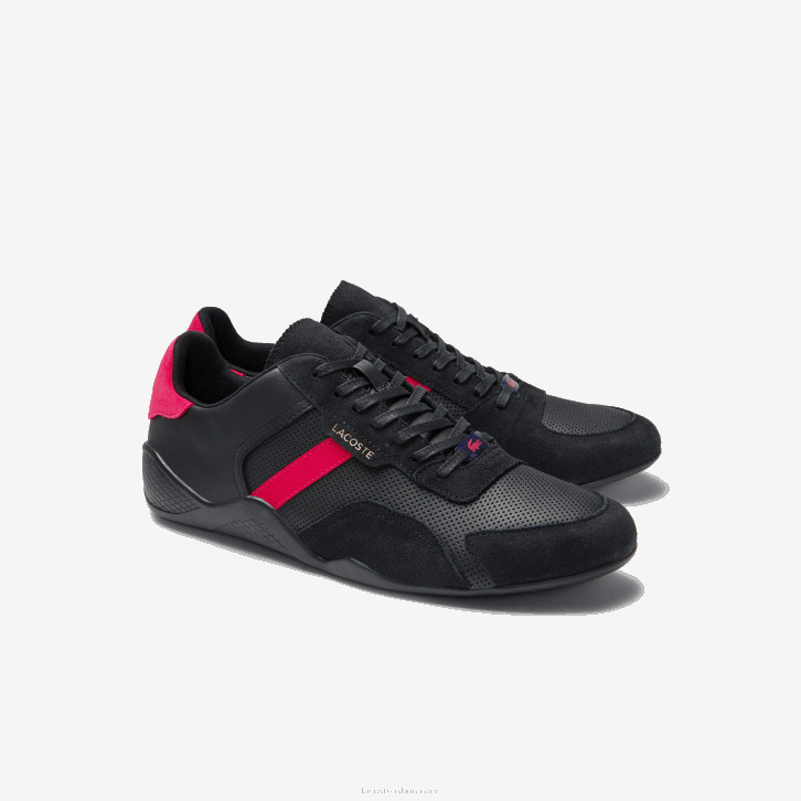 homens Lacoste preto vermelho 1b5 tênis sintético couro hapona 08D01869