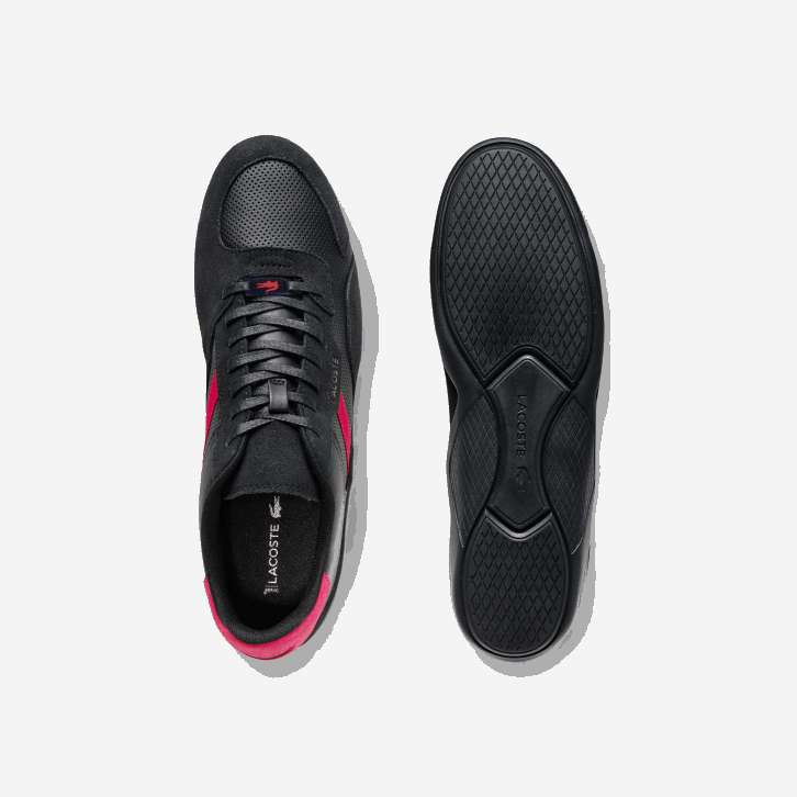 homens Lacoste preto vermelho 1b5 tênis sintético couro hapona 08D01869