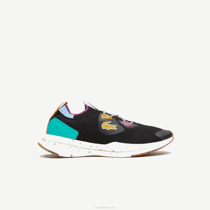 homens Lacoste turquesa preta 1s3 tênis run spin eco têxtil 08D01901