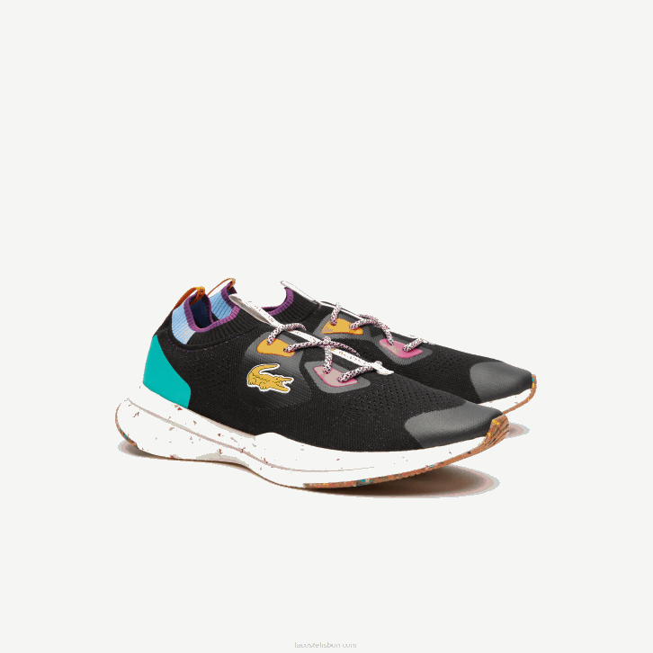 homens Lacoste turquesa preta 1s3 tênis run spin eco têxtil 08D01901