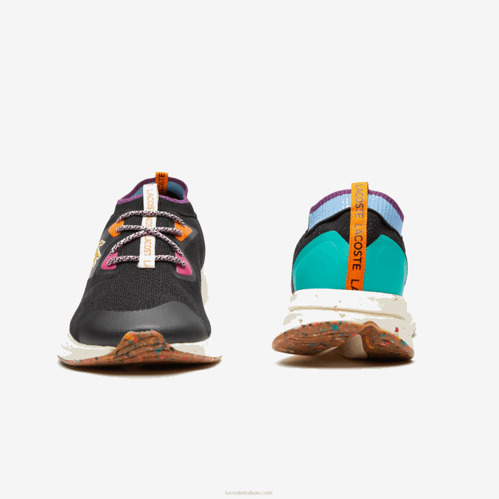 homens Lacoste turquesa preta 1s3 tênis run spin eco têxtil 08D01901