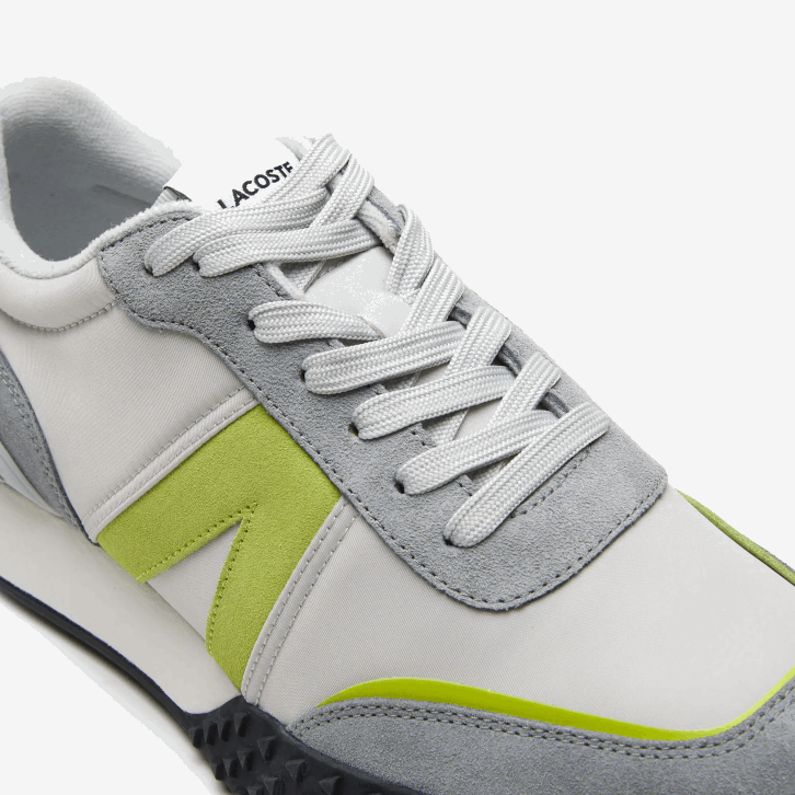 homens Lacoste verde cinza claro 7a8 tênis l-spin deluxe em couro contrastante 08D01788