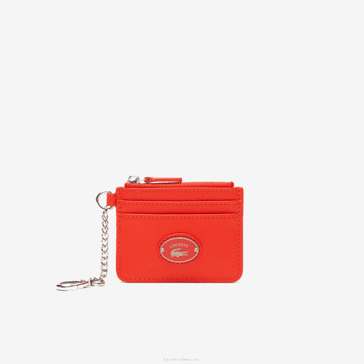 mulheres Lacoste corrida l41 porta-cartões de couro granulado com mosquetão 08D02809