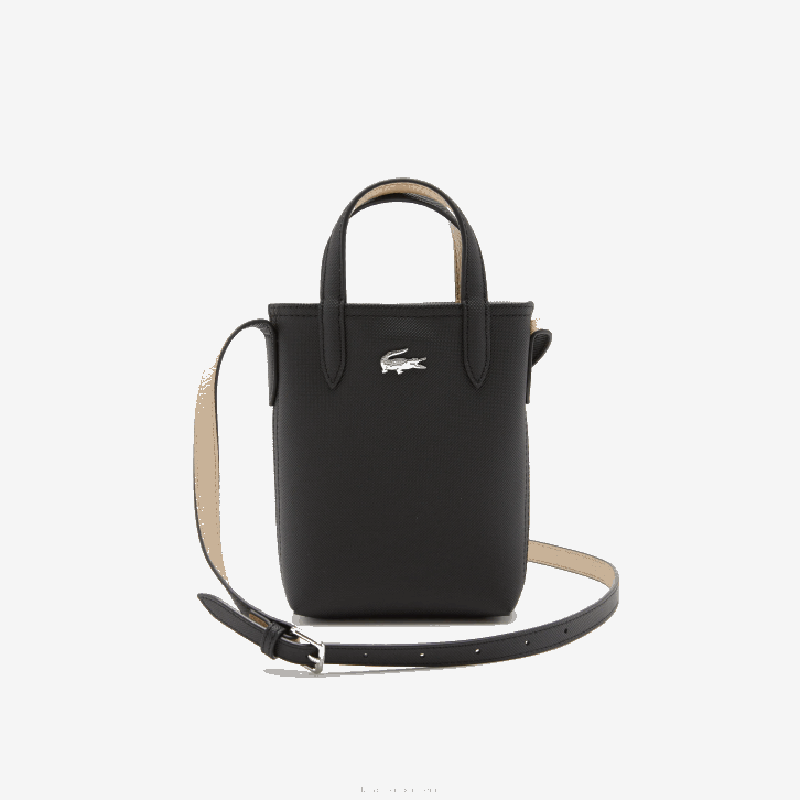 mulheres Lacoste noir krema a91 bolsa de ombro reversível anna signature petit pique 08D02871