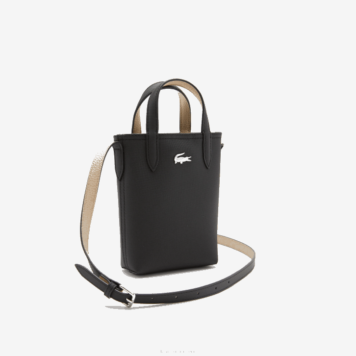 mulheres Lacoste noir krema a91 bolsa de ombro reversível anna signature petit pique 08D02871