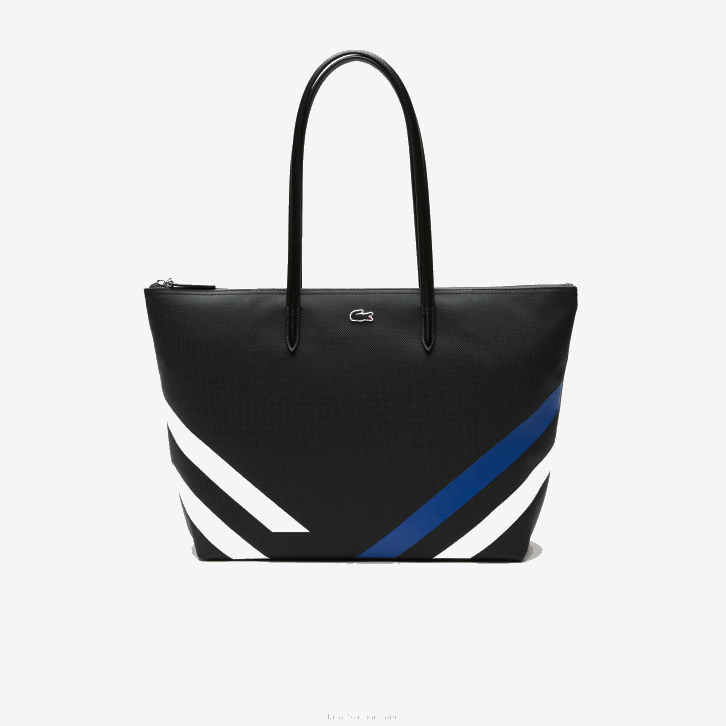 mulheres Lacoste noir marina blanc k35 sacola de compras com listras em blocos de cores contrastantes 08D02890