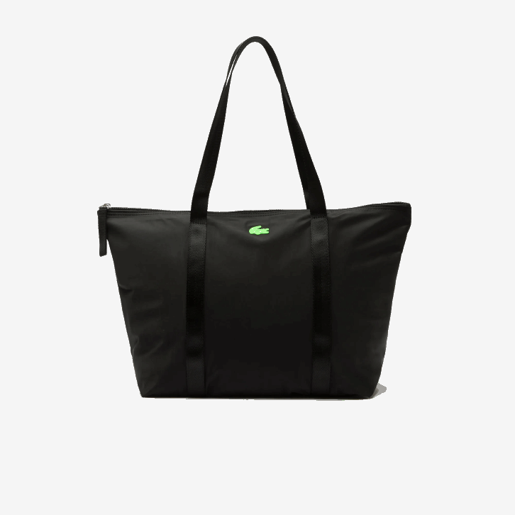 mulheres Lacoste noir vert fluo k03 bolsa shopper de lona com alças grandes listradas izzie 08D02822