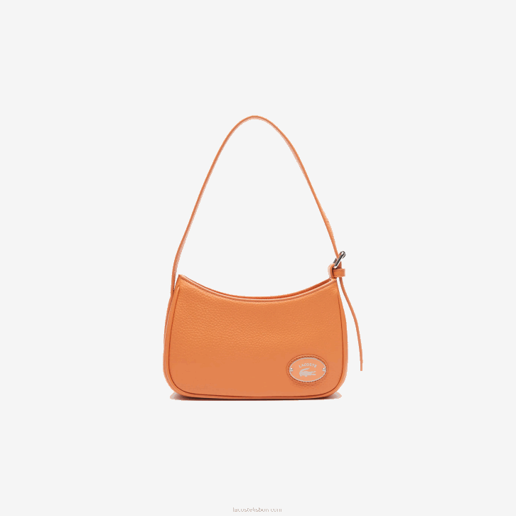 mulheres Lacoste poterie k20 bolsa de ombro em couro granulado com placa de metal 08D02855