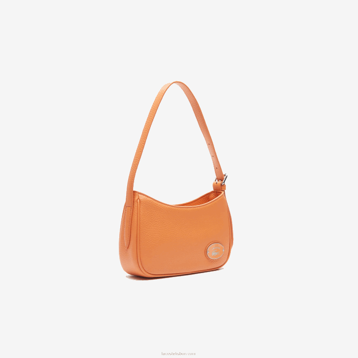mulheres Lacoste poterie k20 bolsa de ombro em couro granulado com placa de metal 08D02855