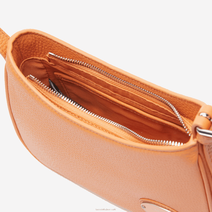 mulheres Lacoste poterie k20 bolsa de ombro em couro granulado com placa de metal 08D02855