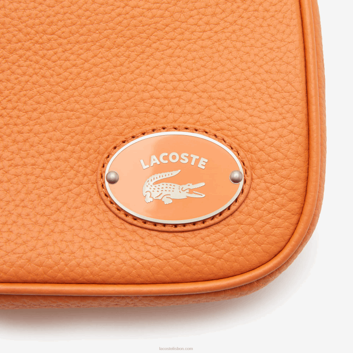 mulheres Lacoste poterie k20 bolsa de ombro em couro granulado com placa de metal 08D02855