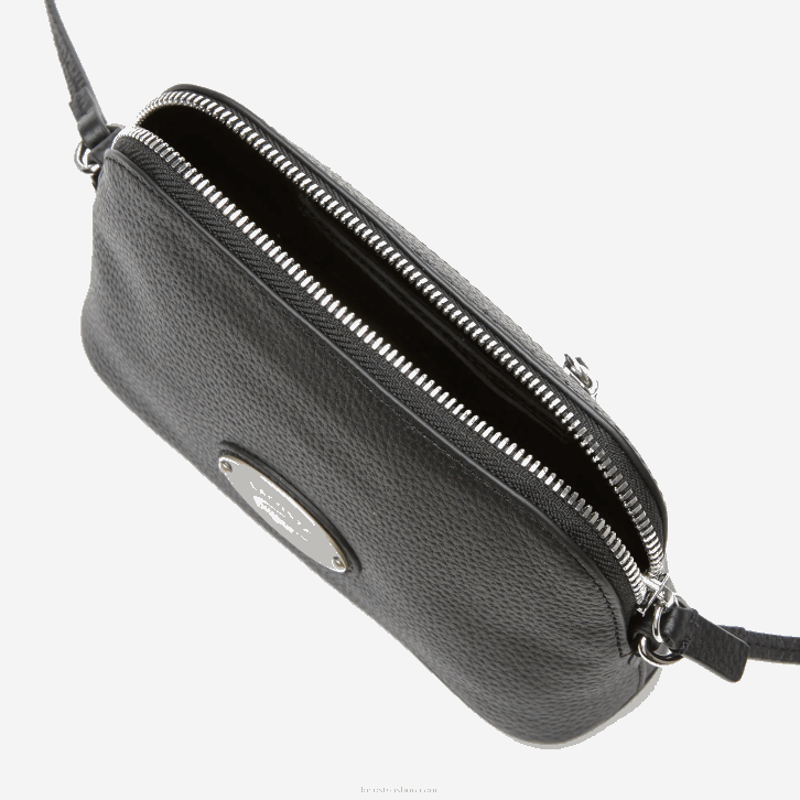 mulheres Lacoste preto 000 bolsa crossover cúpula de couro granulado 08D02864