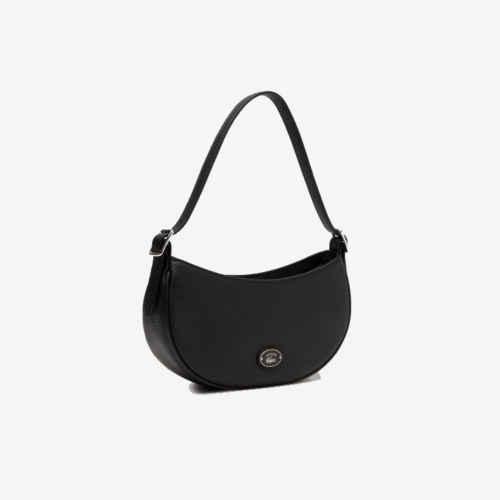 mulheres Lacoste preto 000 bolsa meia-lua de couro de grão superior 08D02791