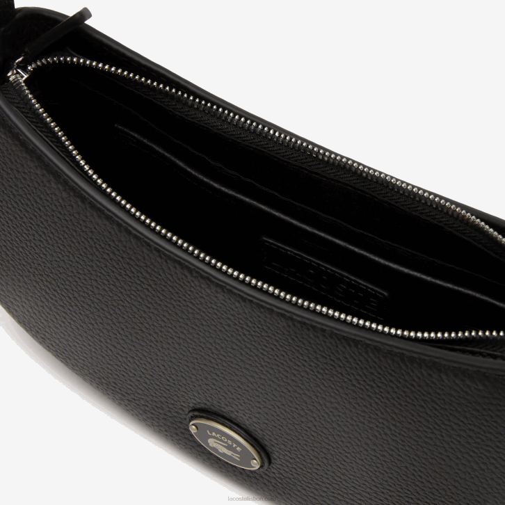mulheres Lacoste preto 000 bolsa meia-lua de couro de grão superior 08D02791