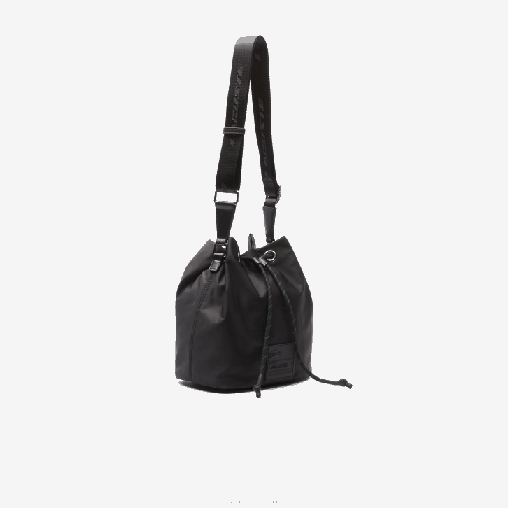 mulheres Lacoste preto 000 saco de balde de patch de assinatura 08D02876