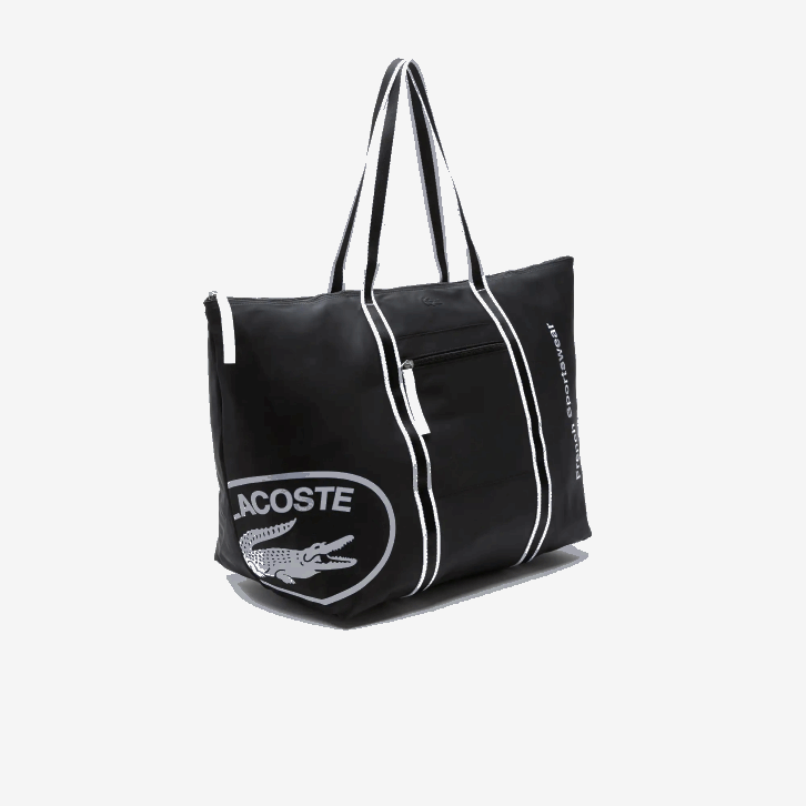mulheres Lacoste preto branco 279 bolsa de fim de semana dobrável com estampa contrastante 08D02839