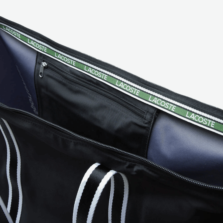 mulheres Lacoste preto branco 279 bolsa de fim de semana dobrável com estampa contrastante 08D02839