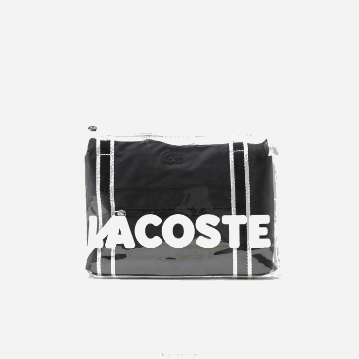 mulheres Lacoste preto branco 279 bolsa de fim de semana dobrável com estampa contrastante 08D02839