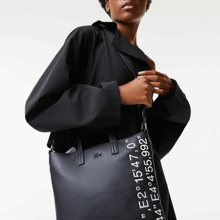 mulheres Lacoste preto branco 279 saco de compras de coordenadas geográficas de contraste 08D02829