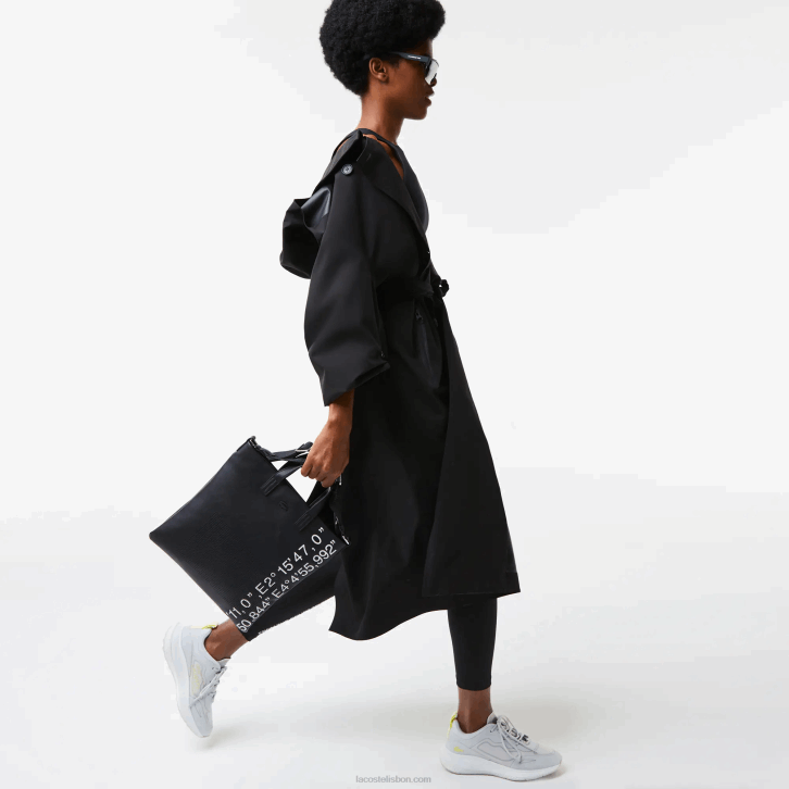 mulheres Lacoste preto branco 279 saco de compras de coordenadas geográficas de contraste 08D02829