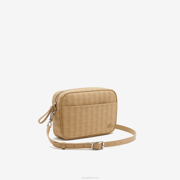 mulheres Lacoste viennois bege l01 bolsa cruzada monograma com zíper 08D02857