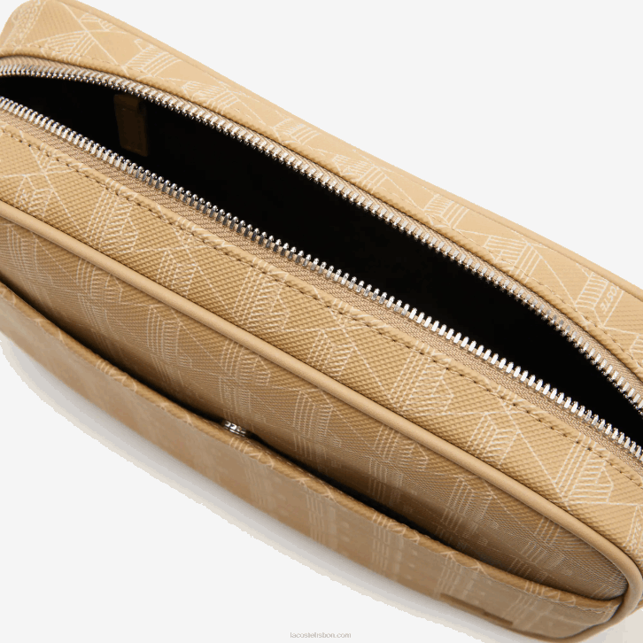 mulheres Lacoste viennois bege l01 bolsa cruzada monograma com zíper 08D02857