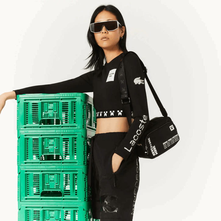 mulheresminecraft noir blanc k00 bolsa de ombro com estampa de nylon lacoste x minecraft 08D02838