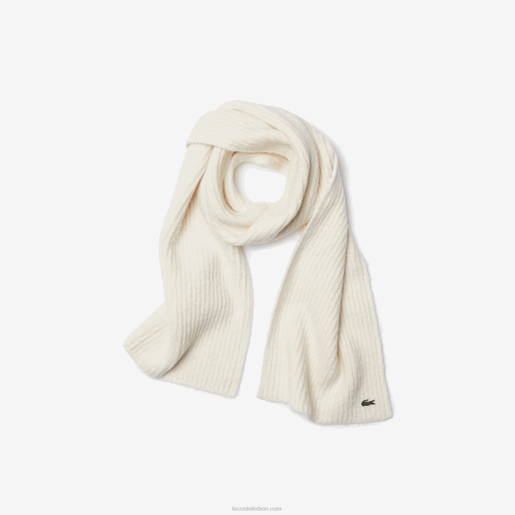 mulheres Lacoste branco xfj grande cachecol de lã com nervuras 08D02911
