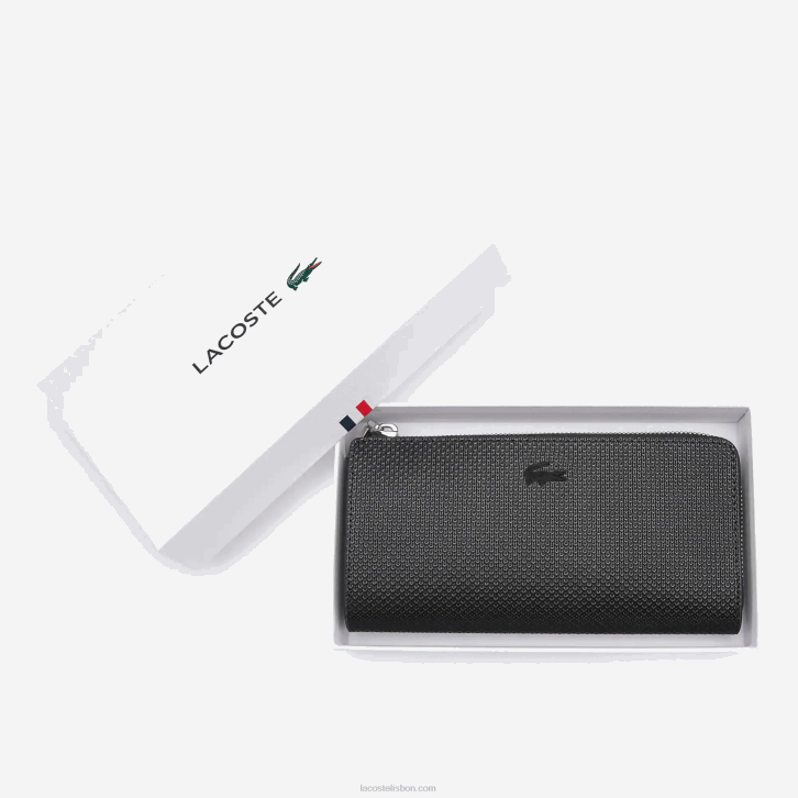 mulheres Lacoste preto 000 carteira chantaco em couro piquê fosco com zíper 08D02827