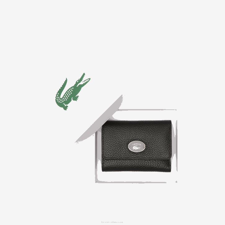 mulheres Lacoste preto 000 carteira de fechamento de aba de couro de grão superior 08D02808